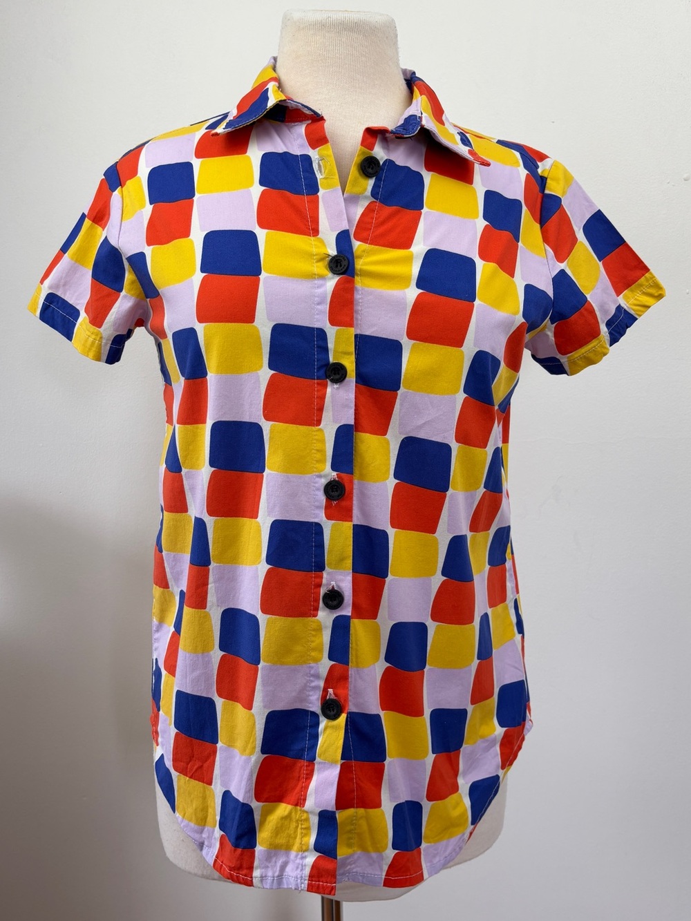 Nooworks Multicolor Grid Print Short Sleeve Button Up Shirt Small